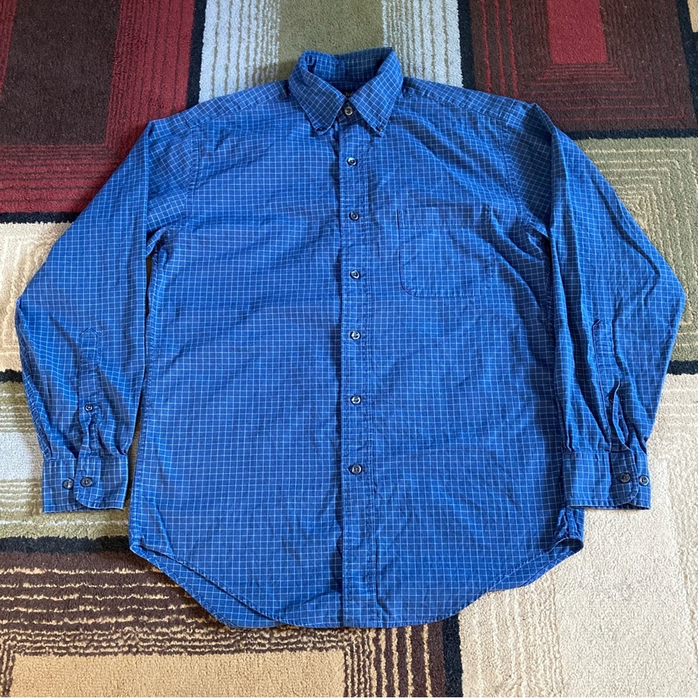 Brooks Brothers 346 Checkered Blue White Button Down Shirt Long Sleeve Men Sz S